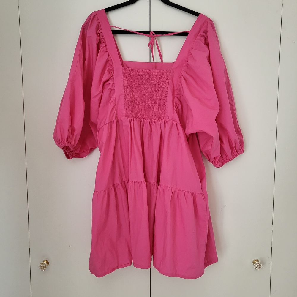 a new day Pink Tiered Babydoll Dress Balloon Sleeves Size L - Picture 2 of 11